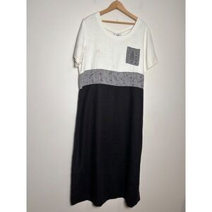 Studio Ease Womens VTG 90s Linen Colorblock Maxi Dress 18W Art To Wear Lagenlook